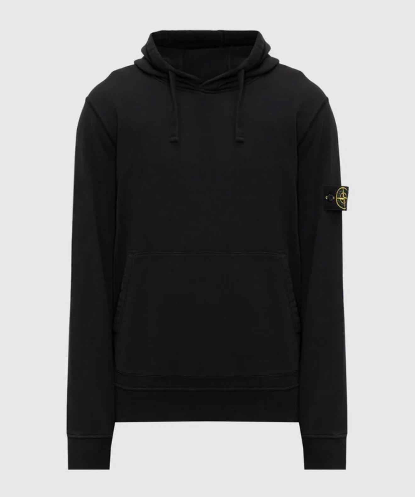 Stone Island Organic Cotton Fleece Hoodie — Black